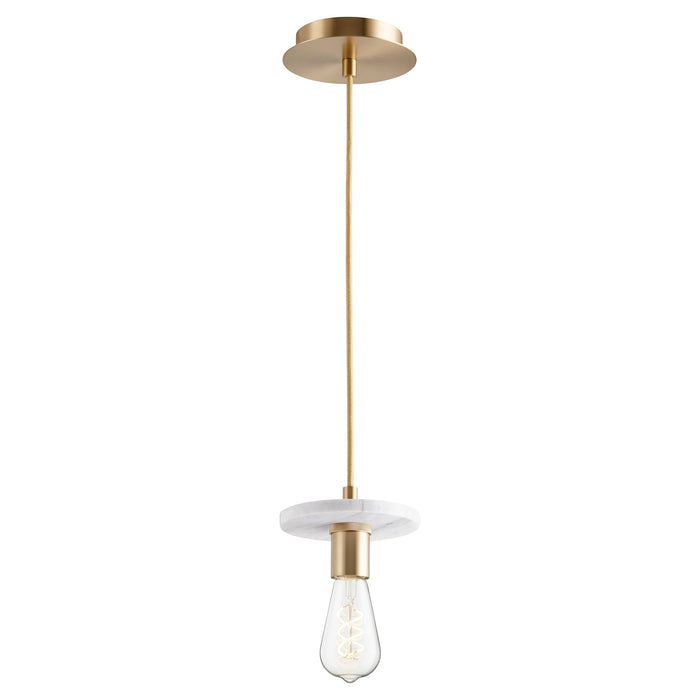 1 Light Wh Marble Pendant - Aged Brass