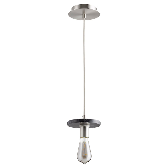 1 Light Black Marble Pendant - Satin Nickel