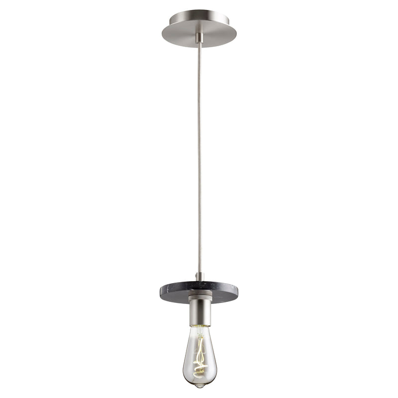 1 Light Black Marble Pendant - Satin Nickel