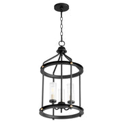 Quorum Home Quorum - 829-3-6980 - Three Light Entry Pendant - Textured Black w/ Aged Brass