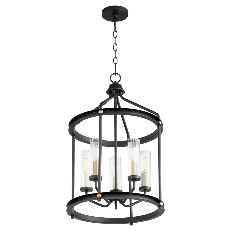 Quorum Home Quorum - 829-5-6980 - Five Light Entry Pendant - Textured Black w/ Aged Brass