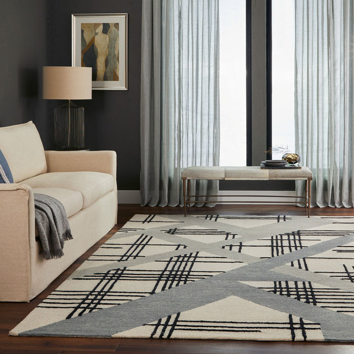 Sachin Black Ivory Geometric - N2007 - 7' x 9'