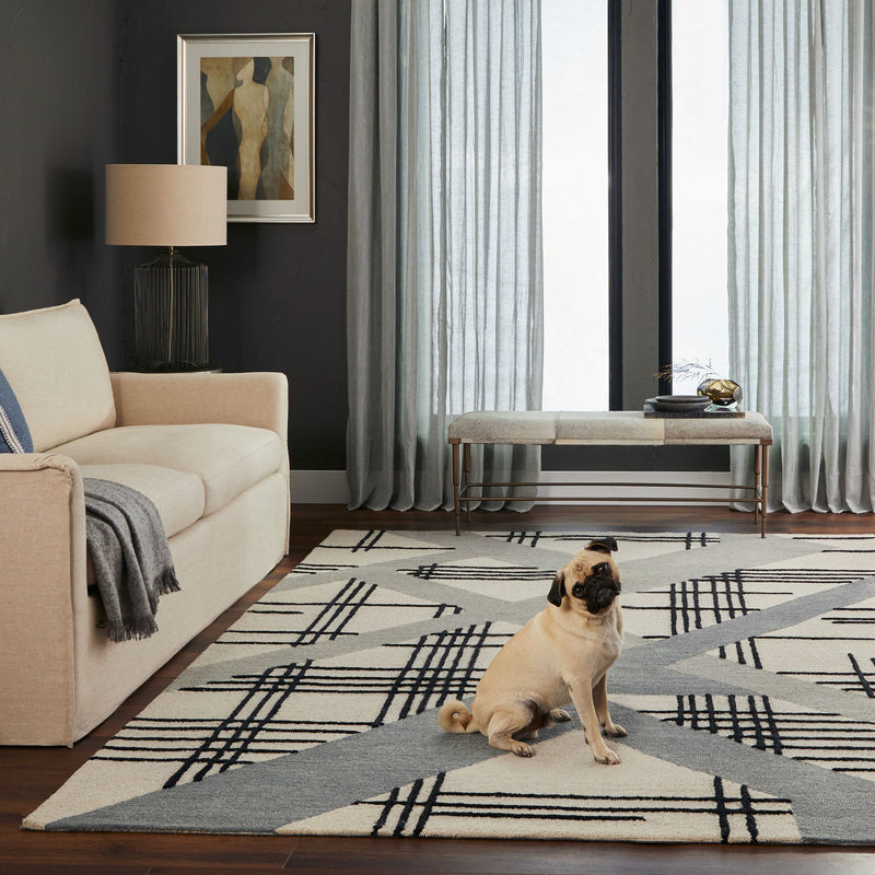 Sachin Black Ivory Geometric - N2007 - 5' x 8'