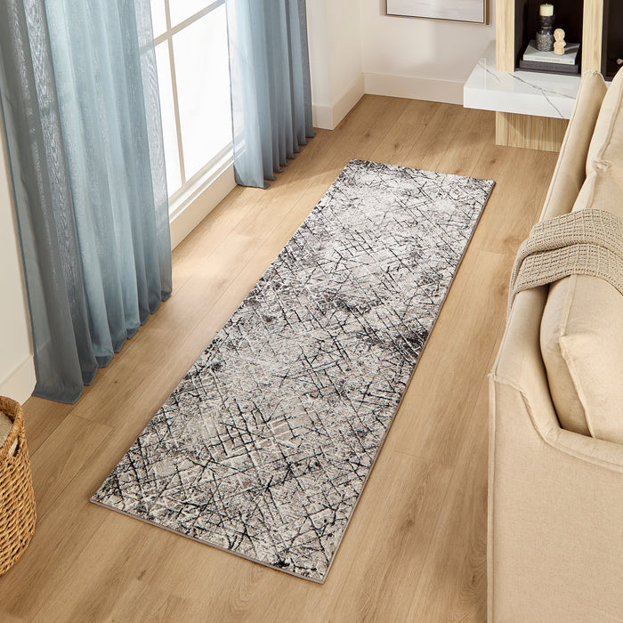 Sesia Black Gray Linear Geometric - R1006 - 3' x 8' Runner