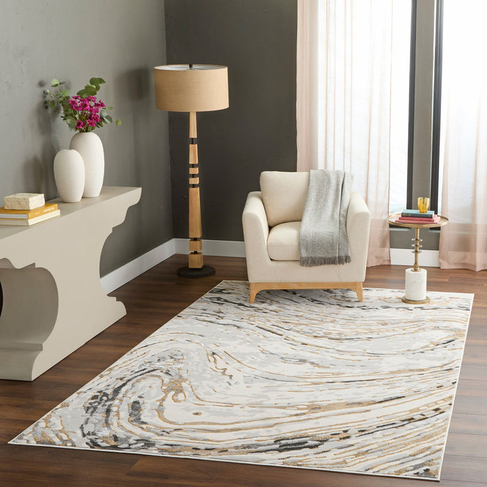 Fatima Gray Black Linear Swirl - T2036 - 7' x 9'