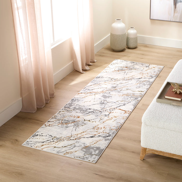 Salim Ivory Brown Marble Striations - T4024 - 3' x 8' Runner