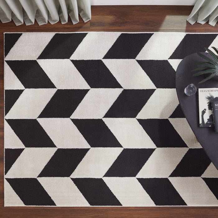 Optika Black Ivory Chevron Herringbone - T9023 - 8' x 11'