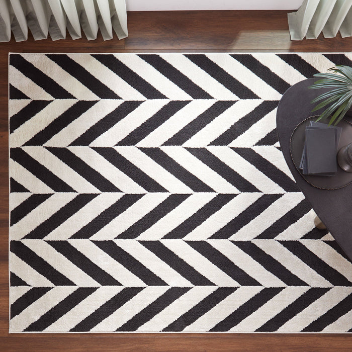 Optika Black Ivory Chevron Herringbone - T9024 - 7' x 9'
