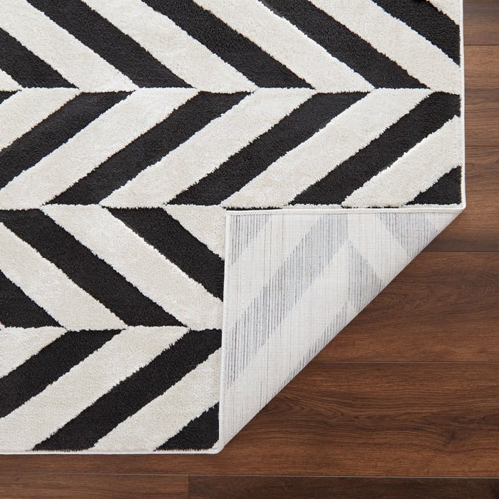 Optika Black Ivory Chevron Herringbone - T9024 - 7' x 9'