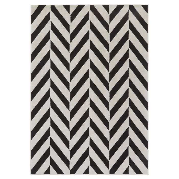 Optika Black Ivory Chevron Herringbone - T9024 - 7' x 9'