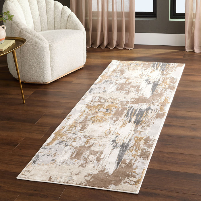 Veleka Gray Gold Painterly - U6018 - 3' x 8' Runner