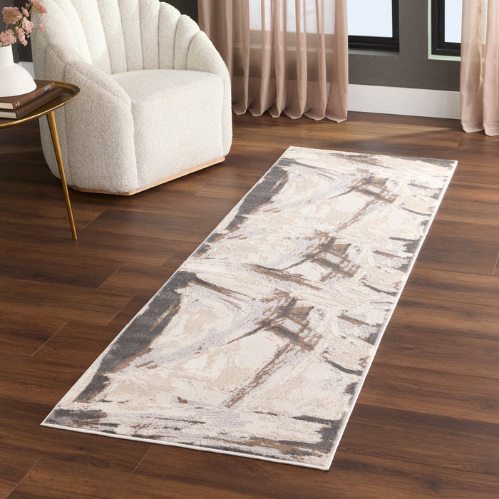 Veleka Gray Gold Brush Stroke - U6020 - 3' x 8' Runner