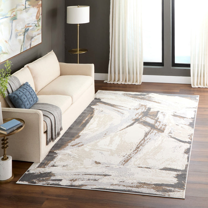 Veleka Gray Gold Brush Stroke - U6020 - 7' x 9'
